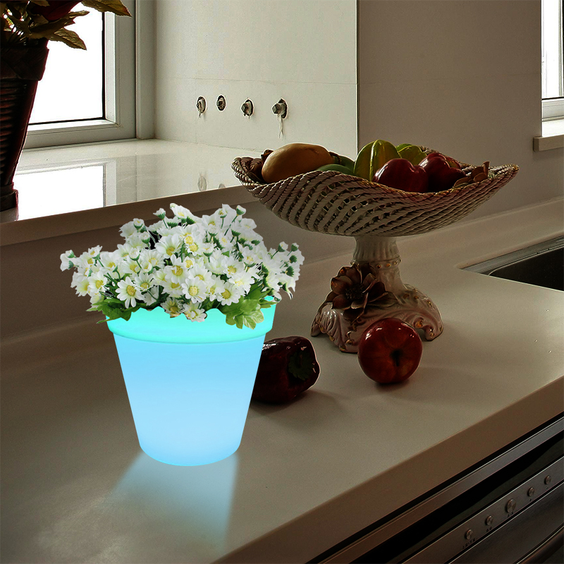 RGB 색상 변경 LED 식물 포트 테이블 램프 터치 컨트롤, 현대적인 단순한 PE 플라스틱 화분 LED 테이블 램프 거실을위한 단단한 나무베이스/bedroom/office